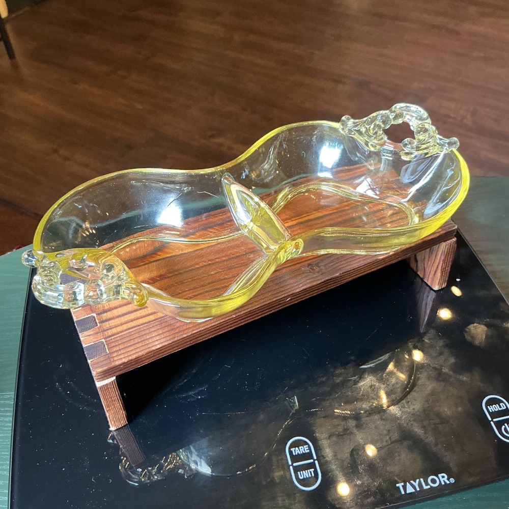 Cambridge Glass 9" Relish Divided Dish Yellow Vintage Handles